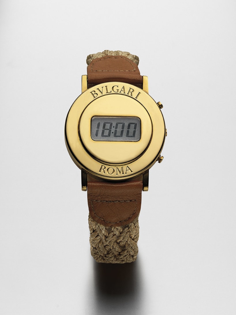 Bvlgari Roma watch with gold case, cord and leather strap, ca. 1975. Bvlgari Heritage Collection