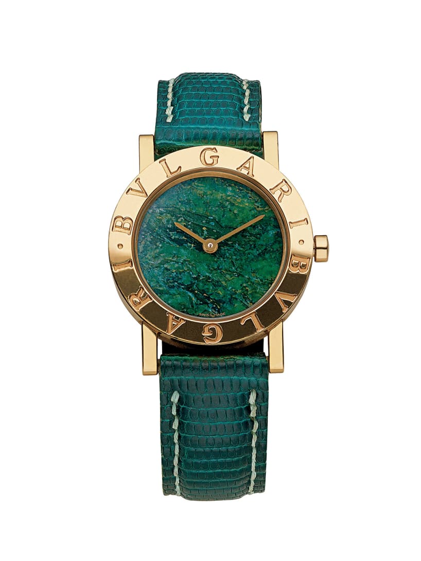 Bvlgari Bvlgari The precious Line watch in gold with verdite and green leather straps, 1996. Private Collection