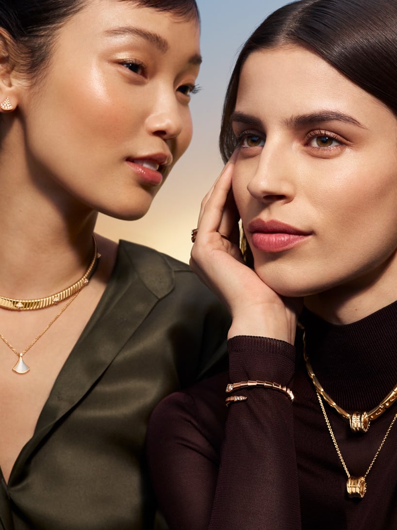 Models wearing Bvlgari jewels.