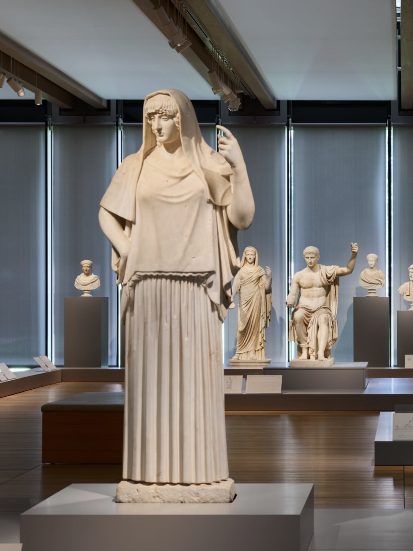 Portrait of a Woman and other busts part of the Torlonia Collection at the Myth and Marble Exhibition.