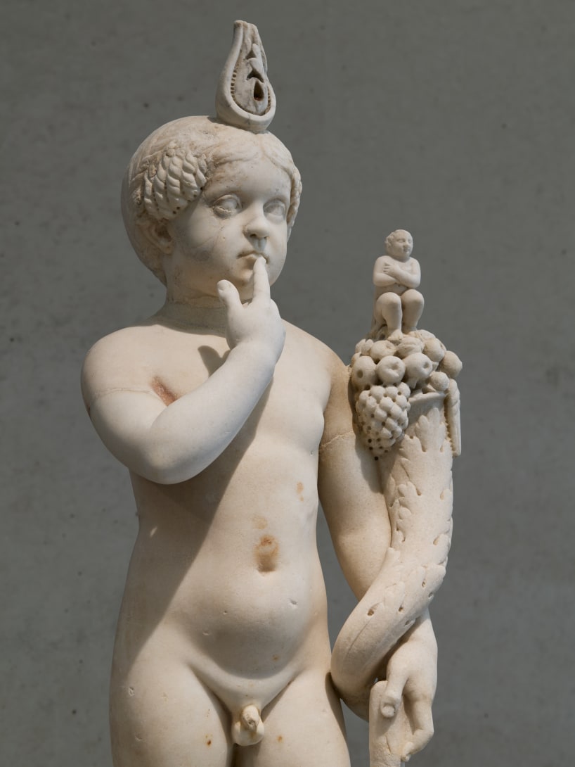 Ancient Roman statue of a Goat, part of the Torlonia Collection, on display at the Kimbell Art Museum.