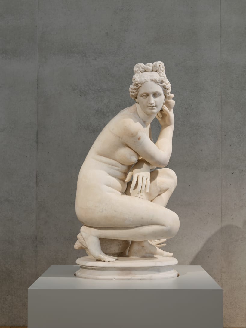 Ancient Roman statue of Eros, part of the Torlonia Collection, on display at the Kimbell Art Museum.