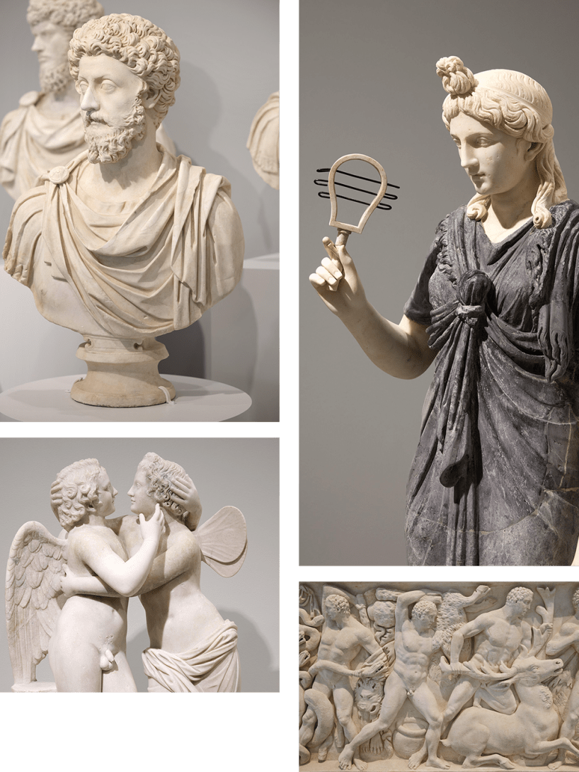 Images of different statues from the Torlonia Collection.