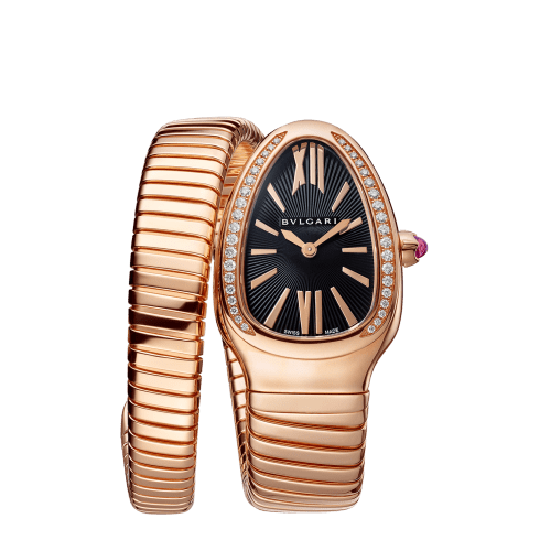 Rose gold Serpenti Tubogas Watch Black with Diamonds 101815 | Bvlgari