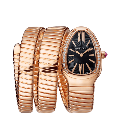 Rose gold Serpenti Tubogas Watch Black, Pink, Gold with Diamonds