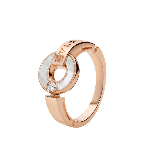 BVLGARI ロゴ入りリング Rose gold Bvlgari Bvlgari Ring with 0.04 ct Diamonds, Mother of