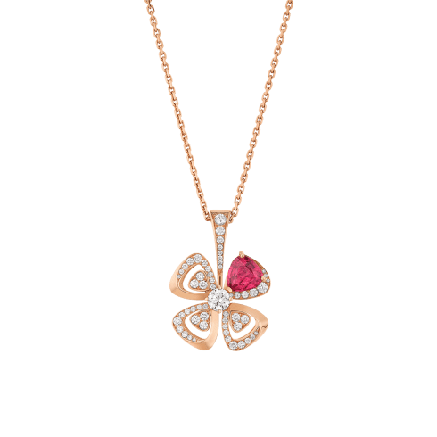 Rose gold Fiorever Necklace with 0.63 ct Diamonds, Pink Rubellite