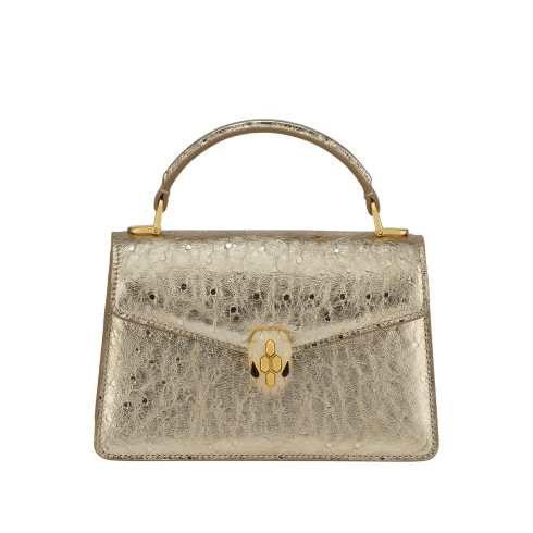 Light Gold Ostrich leather Serpenti Forever Mini Top Handle Bag
