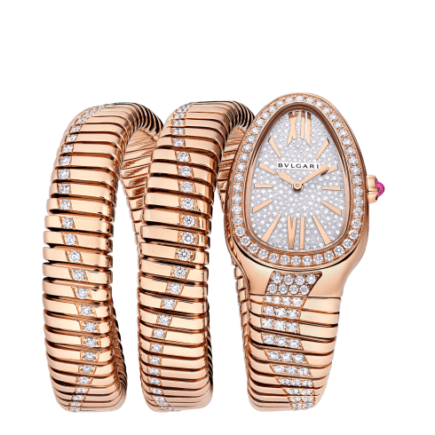 Rose gold Serpenti Tubogas Watch Pink with Diamonds 103923 | Bvlgari