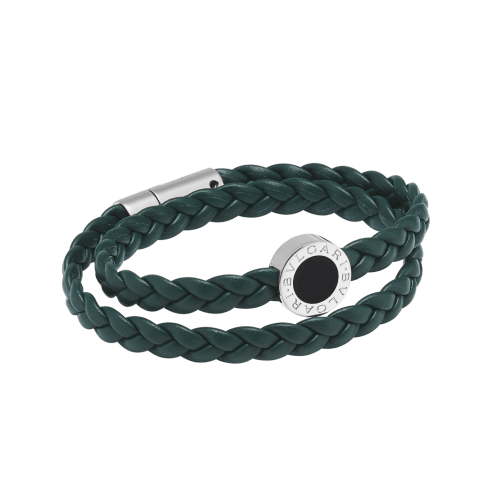 Green Calf leather Bvlgari Bvlgari Man Leather Bracelet LOGOBRAID