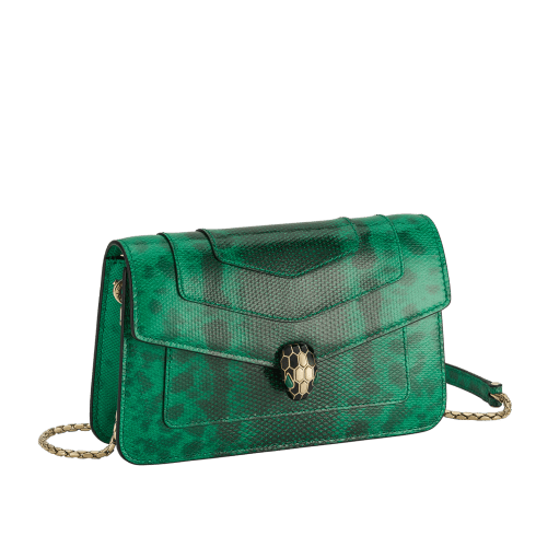 Green Karung leather Serpenti Forever Chain Wallet 294327 | Bvlgari