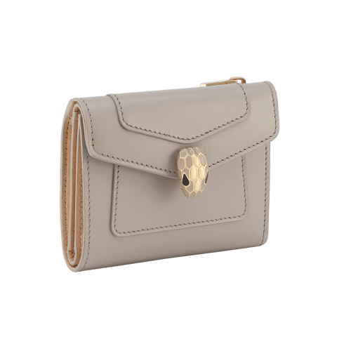 BVLGARI ブルガリ 三つ折り 財布 茶 箱付 jts1 グレー カーフレザー セルペンティ フォーエバー 三つ折り財布 294369