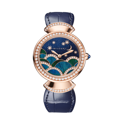 Rose gold Divas' Dream Watch Blue with Diamonds 103974 | Bvlgari