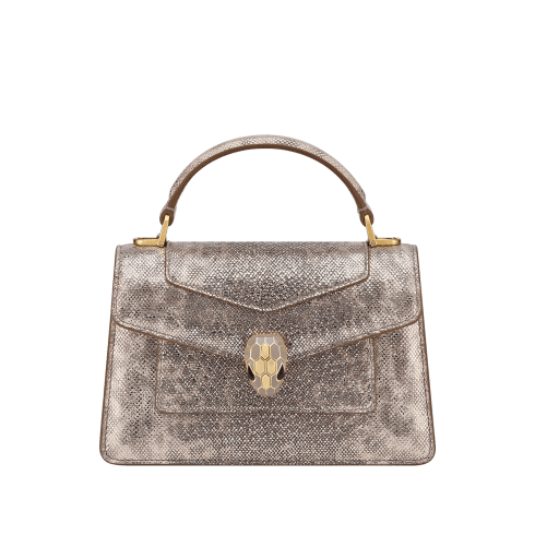 Beige Karung leather Serpenti Forever Small Top Handle Bag 294852
