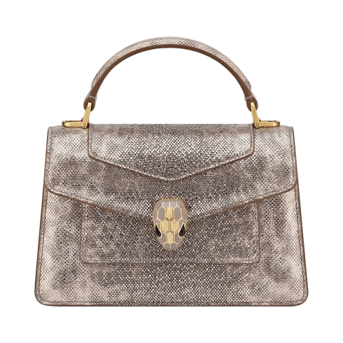 Beige Karung leather Serpenti Forever Small Top Handle Bag 294852