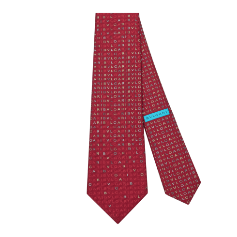 Red Silk Logomania Seven Fold Tie 246024 | Bvlgari