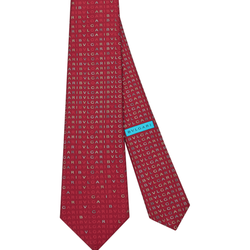 Red Silk Logomania Seven Fold Tie 246024 | Bvlgari