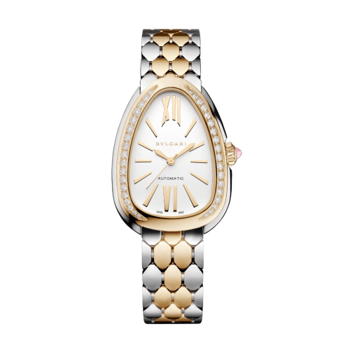 Yellow gold and steel Serpenti Seduttori Watch White with Diamonds