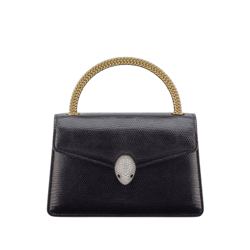 Black Lizard leather Serpenti Pallini Mini Top Handle Bag 295058