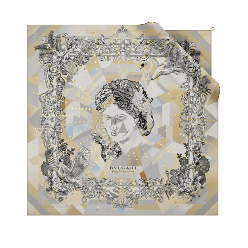 BVLGARI ベージュ ストール ロゴ柄　美品 Beige Silk Heritage Scarf 246386 | Bvlgari