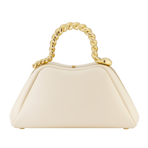 BVLGARI☆ドッピオトンド レザー ハンドバッグ アイボリー系 ゴールド金具 Ivory Calf leather Serpentine Top Handle 295377 | Bvlgari