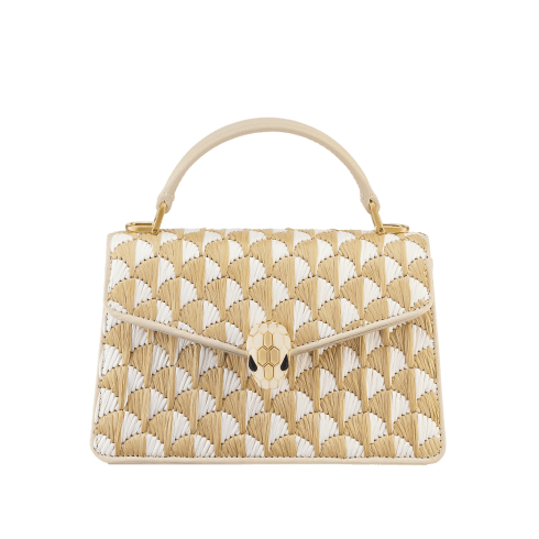 Beige Raffia Serpenti Forever Mini Top Handle Bag 295446 | Bvlgari