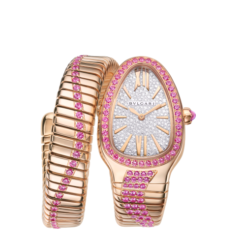 Rose gold Serpenti Tubogas Watch with Diamonds, Pink Sapphires