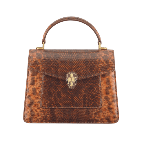 Orange Karung leather Serpenti Forever Medium Top Handle Bag