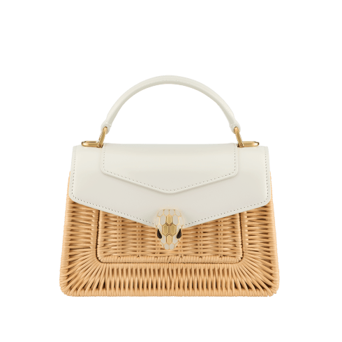 White Calf leather, Rattan Serpenti Forever Mini Top Handle Bag