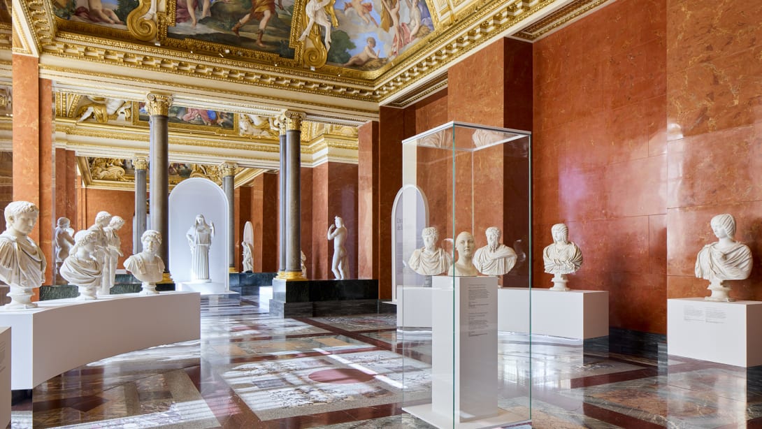 Ancient Roman sculptures from the Torlonia Collection on display at the Louvre, Denon Wing.