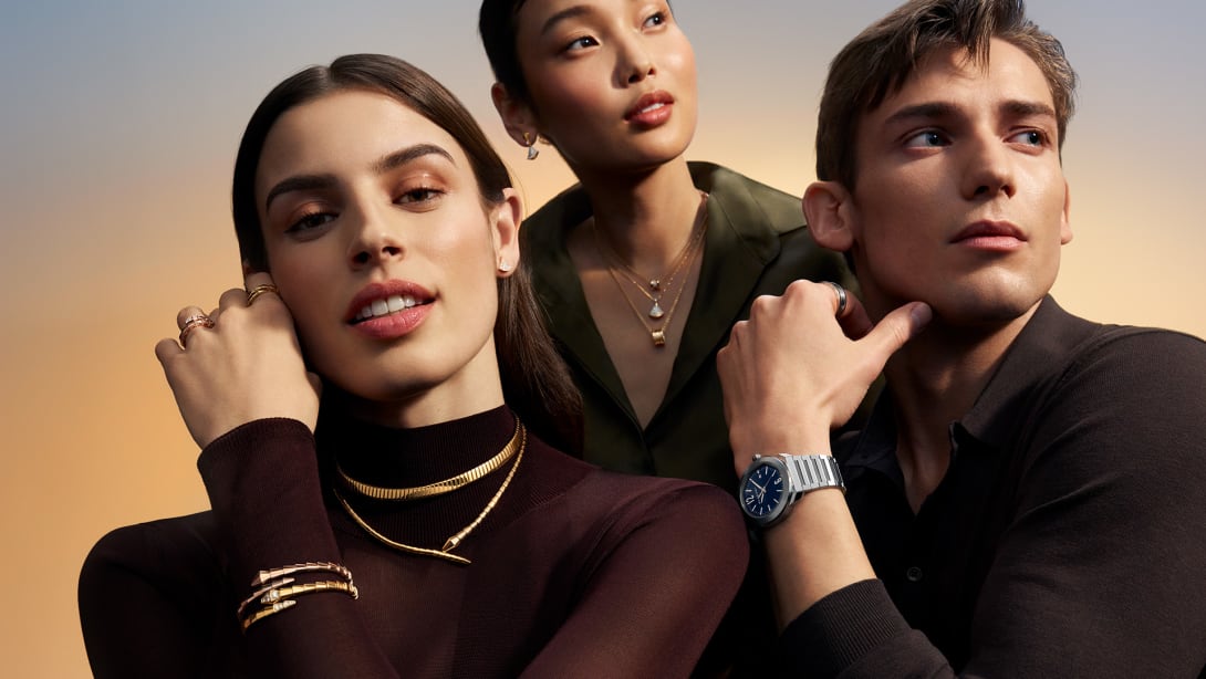 Model wearing Icons Jewellery and Octo watch.