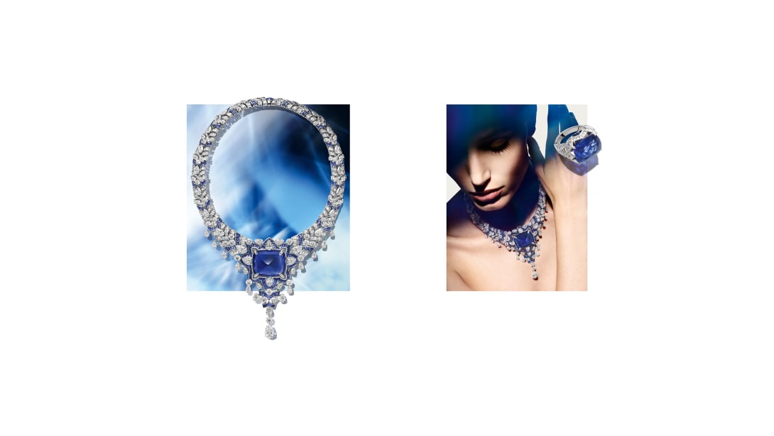 Cosmic Vault Necklace with sapphire, Polychroma High Jewellery collection.