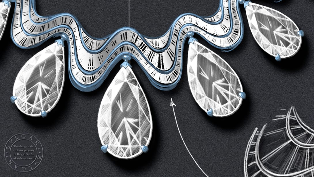 The Aeterna Serpenti High Jewellery necklace with diamonds, close-up.