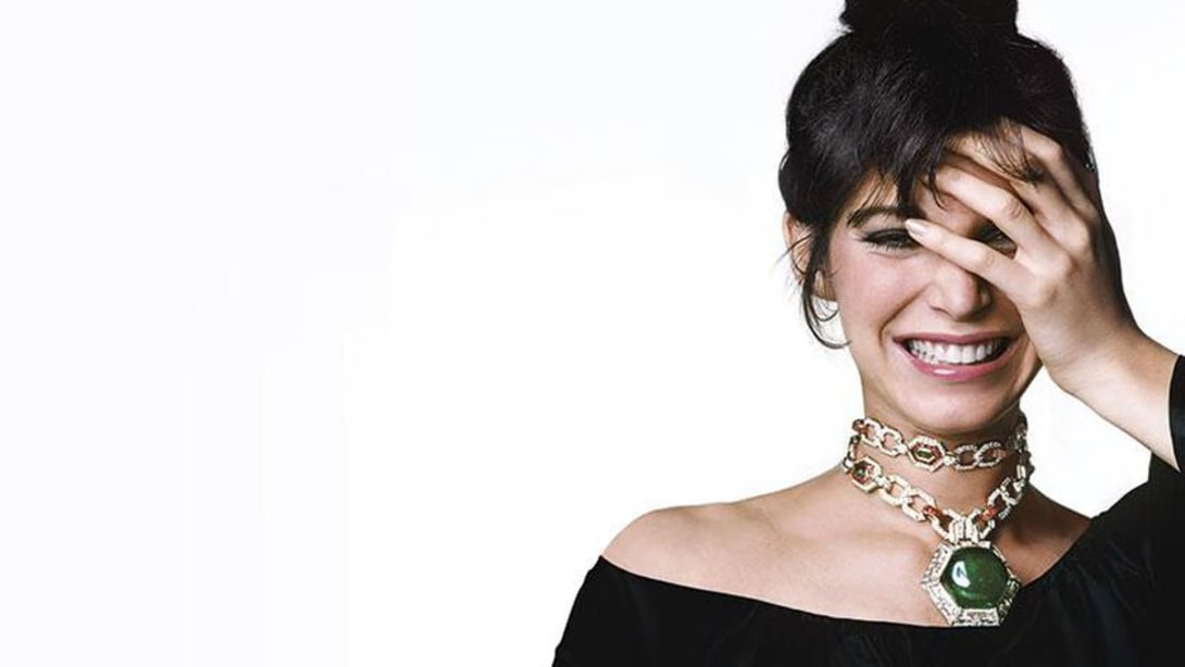 Model wears Bulgari necklace