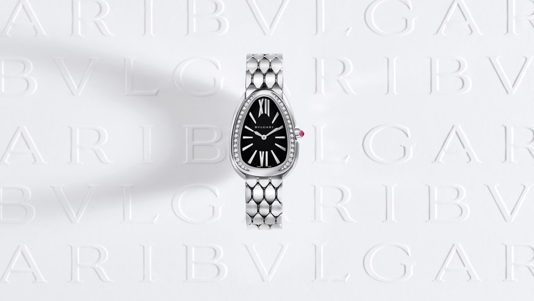 Serpenti Seduttori watch in stainless steel and 18 kt rose gold case and bracelet.