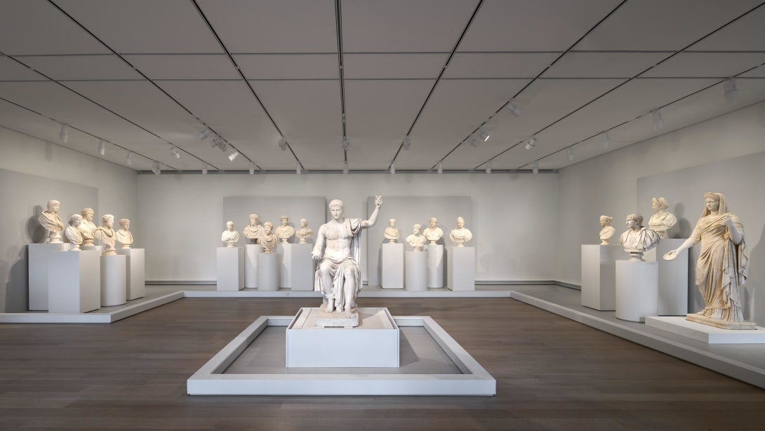 Statues and busts from the Torlonia Collection on display at the Art Institute of Chicago.