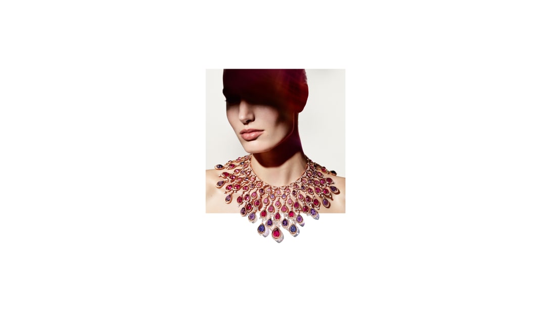 Rainbow Flow Necklace with rubellite, tanzanite, pink tourmaline and amethyste, Polychroma High Jewellery collection.