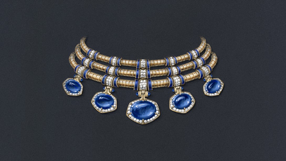 Sketch of Tanzanite Falls Necklace, Polychroma High Jewellery Collection.