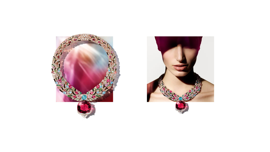Celestial Mosaic Necklace with a vivid Paraiba tourmaline, Polychroma High Jewellery collection.