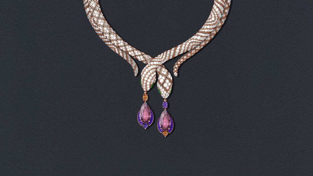 Sketch of Invisible Violet Necklace, Polychroma High Jewellery Collection.