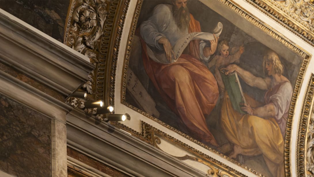 Frescoes and relamping intervention funded by Fondazione Bvlgari inside San Luigi dei Francesi church.
