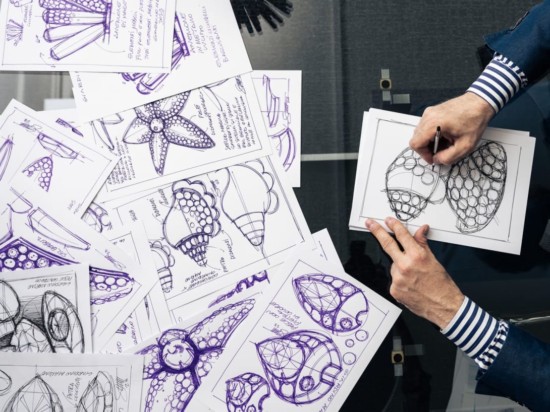 Close up on several sketches