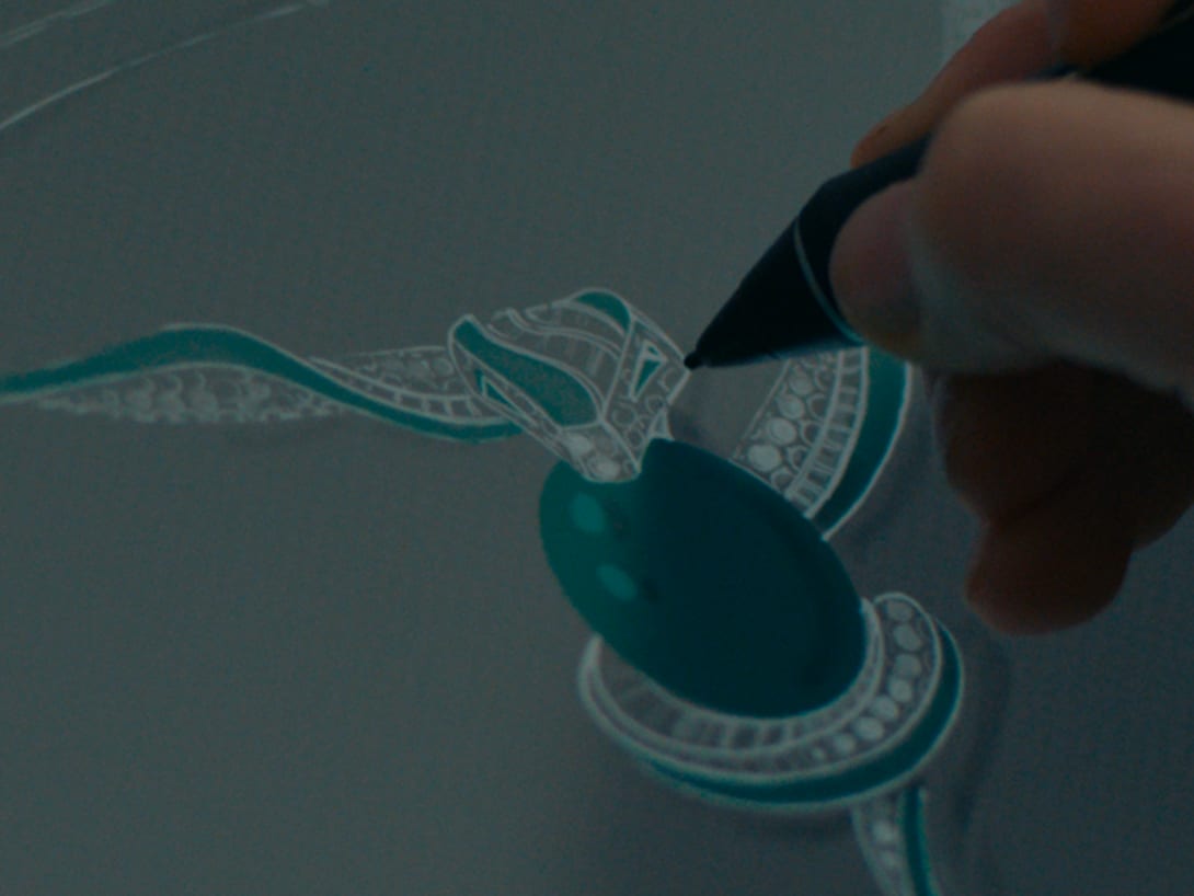 Sketch of the Hypnotic Emerald Serpenti necklace.