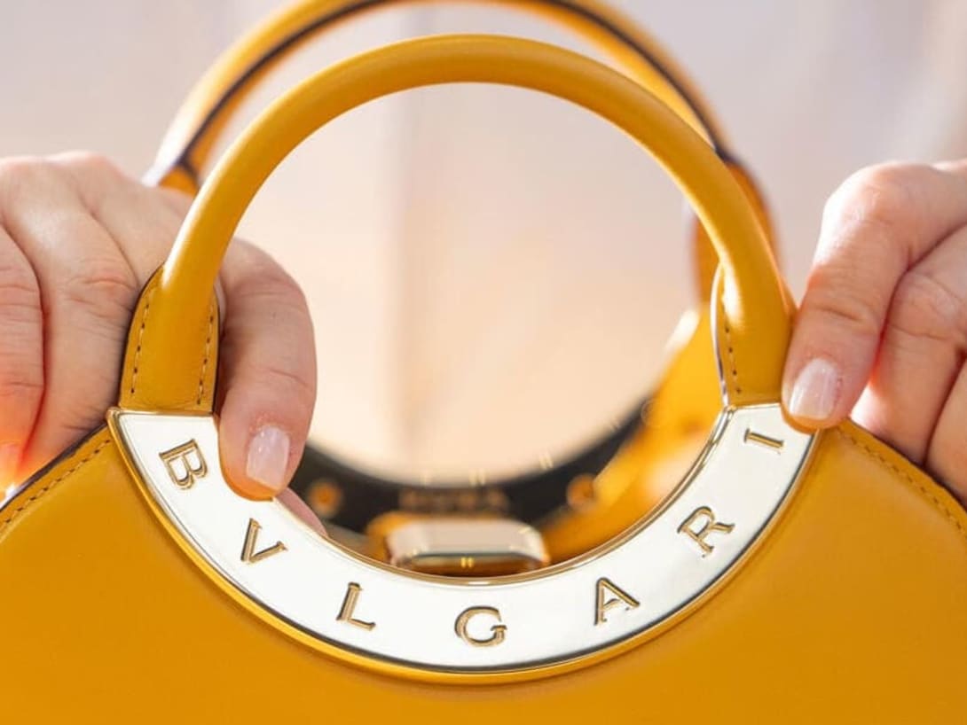 Close up on a Bvlgari Bvlgari bag in production