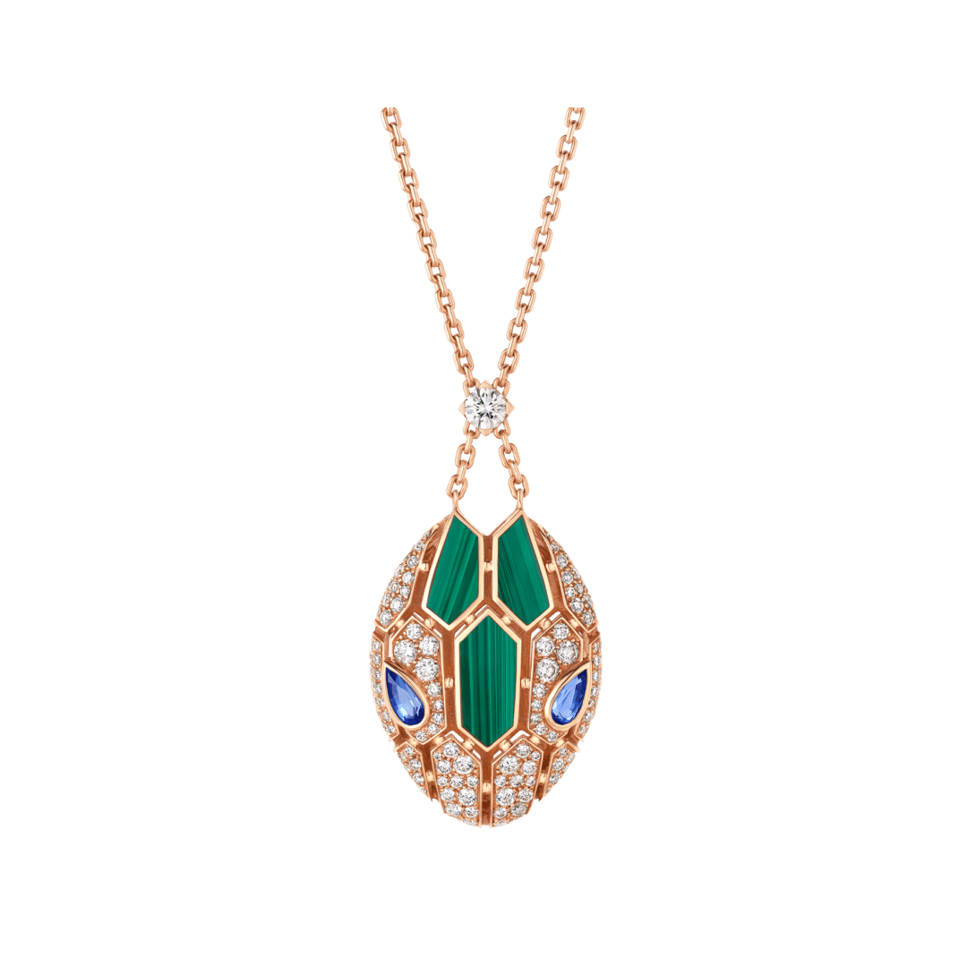 Serpenti Seduttori Necklace — Rose gold, sapphires, diamonds, malachite — CL858584