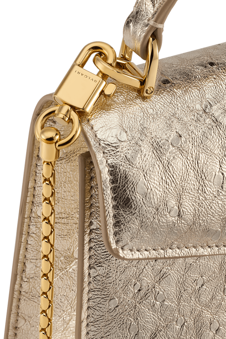 Light Gold Ostrich leather Serpenti Forever Mini Top Handle