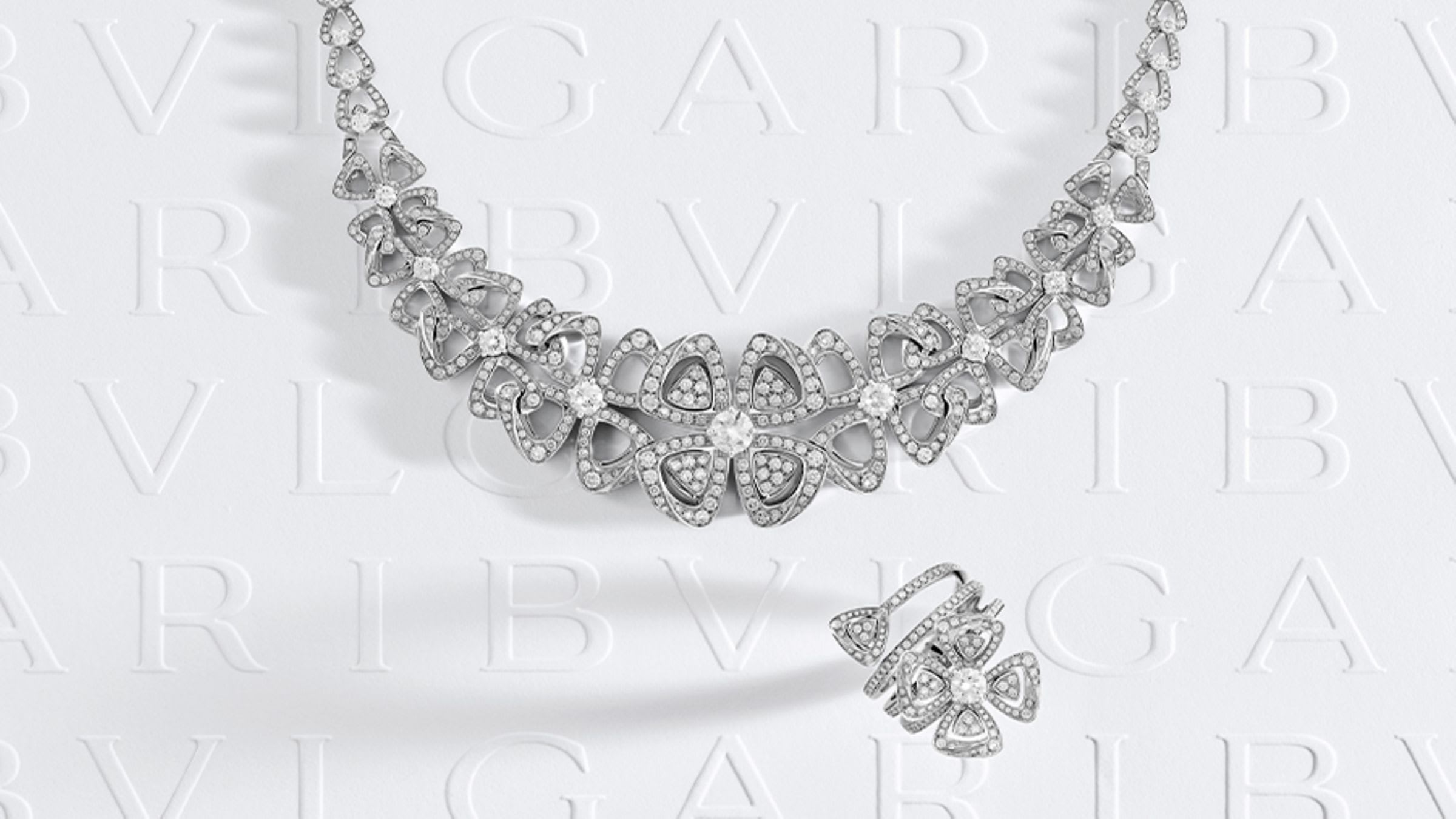 Fiorever white gold and diamond ring and necklace.