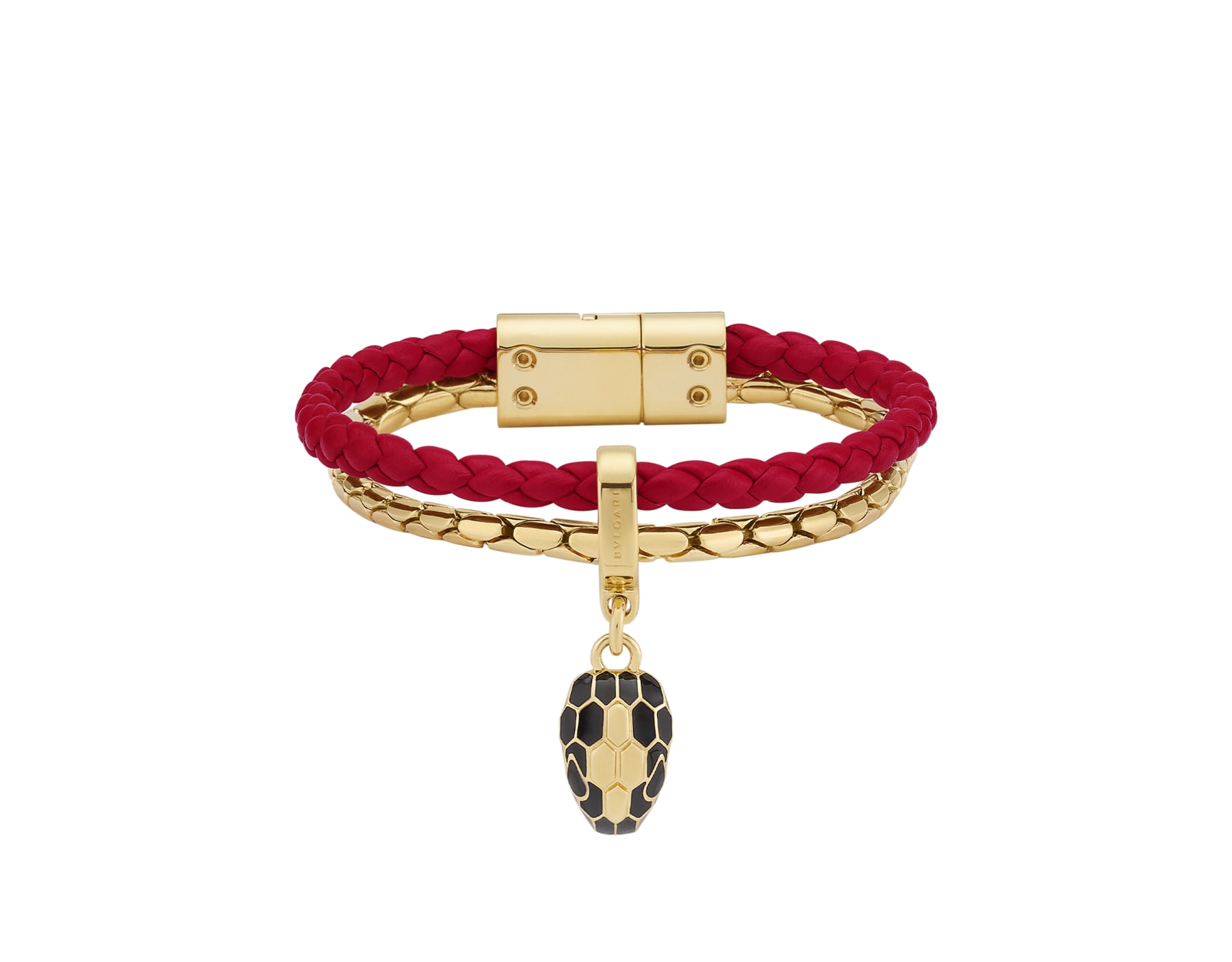 Bvlgari Serpenti Forever Leather Bracelet in Metal with Royal Ruby Calf leather, S
