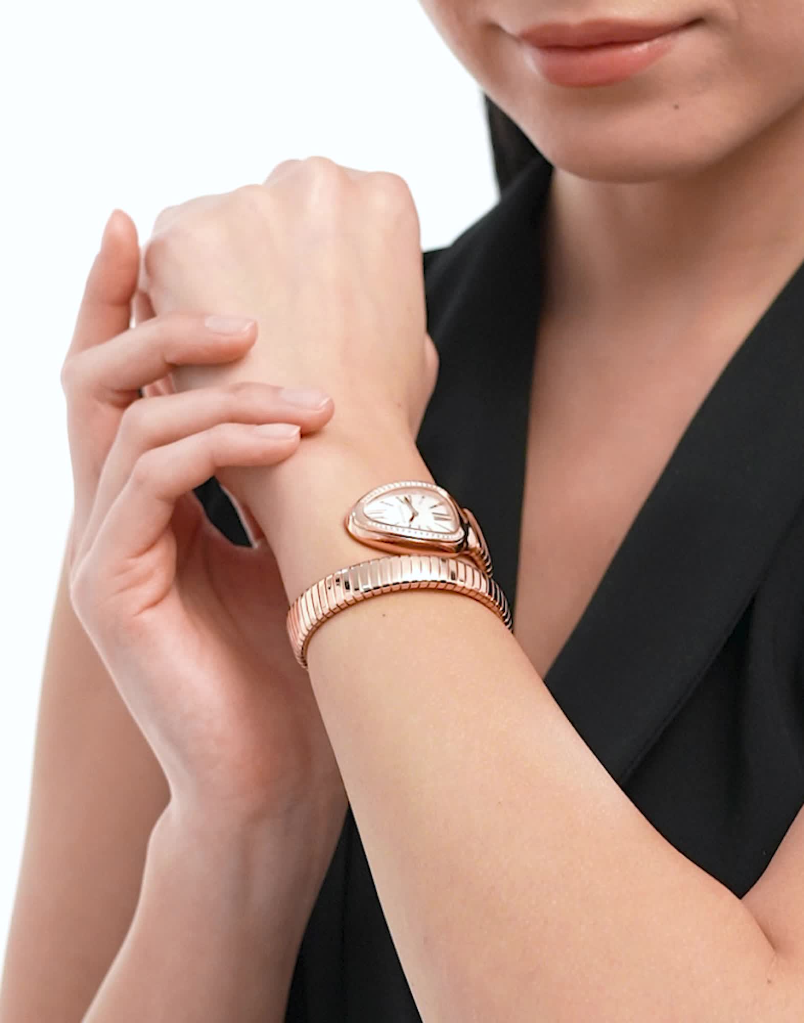 Rose gold Serpenti Tubogas Watch White with Diamonds 103003 | Bvlgari