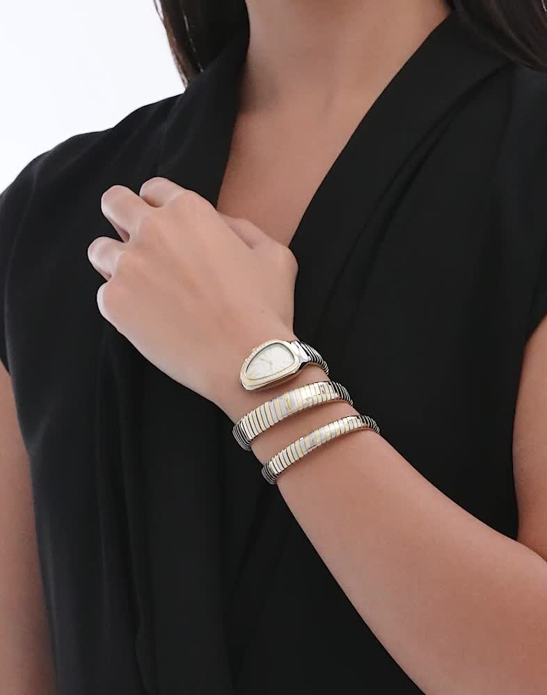 Yellow gold and steel Serpenti Tubogas Watch Grey with Diamonds